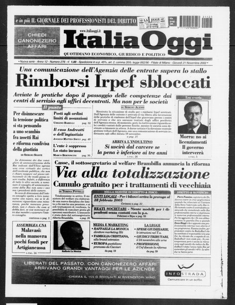 Italia oggi : quotidiano di economia finanza e politica